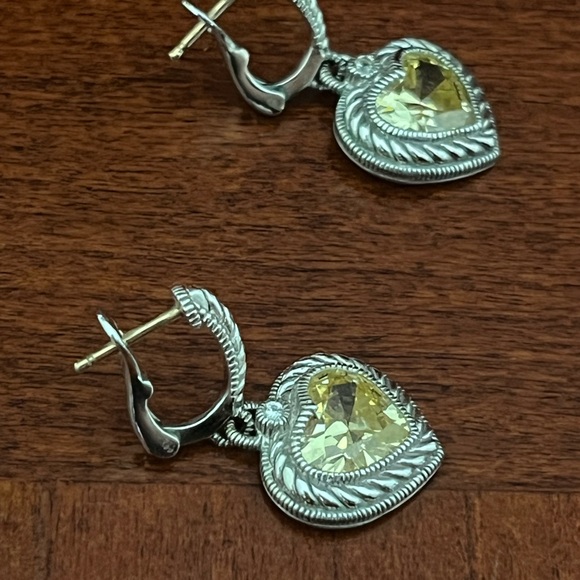 Judith Ripka Silver and Yellow Heart  Dangle Earrings - Picture 5 of 7